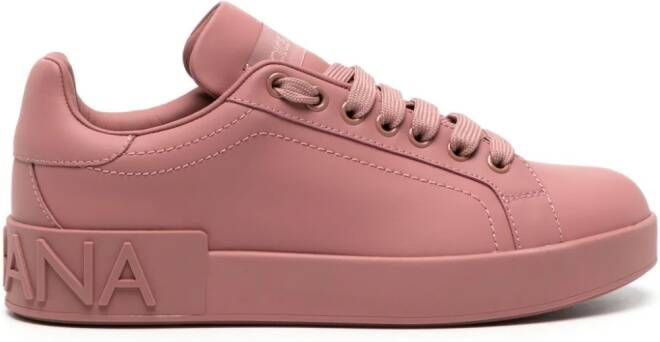 Dolce & Gabbana embossed-logo leather sneakers Pink