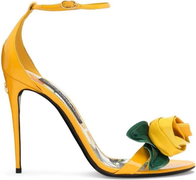 Dolce & Gabbana 105mm Keira floral-appliqué leather sandals Yellow