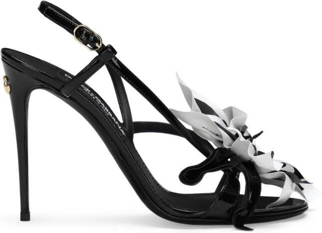 Dolce & Gabbana floral-appliqué leather stiletto sandals Black