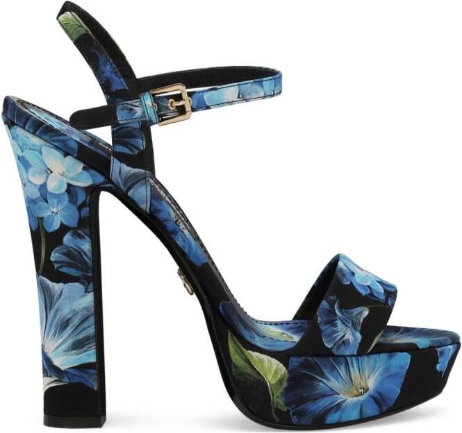 Dolce & Gabbana floral-print charmeuse platform sandals Blue