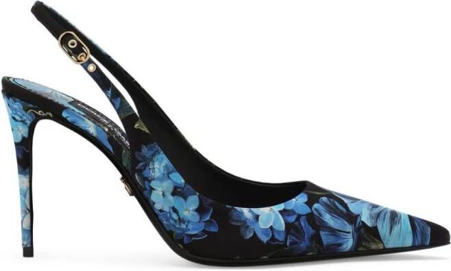 Dolce & Gabbana floral-print charmeuse slingback pumps Blue