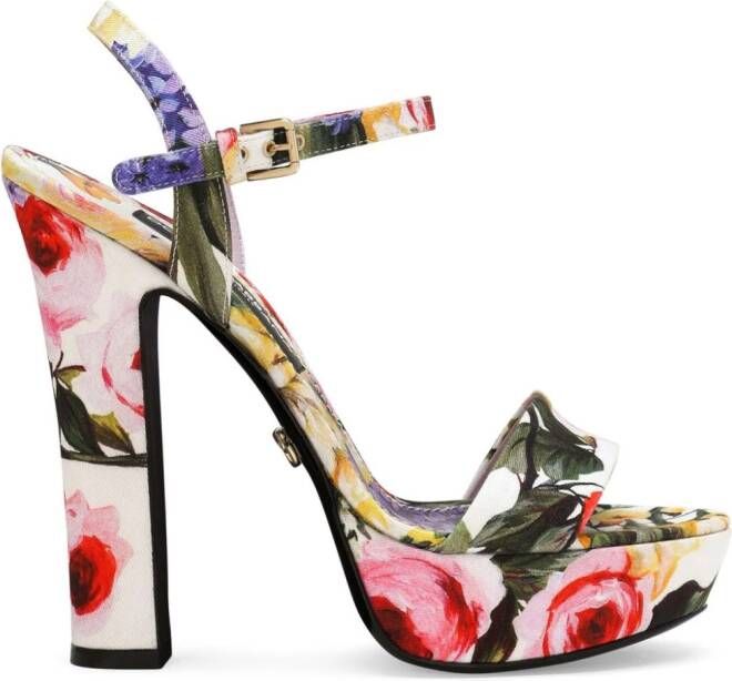 Dolce & Gabbana floral-print gabardine platform sandals Yellow