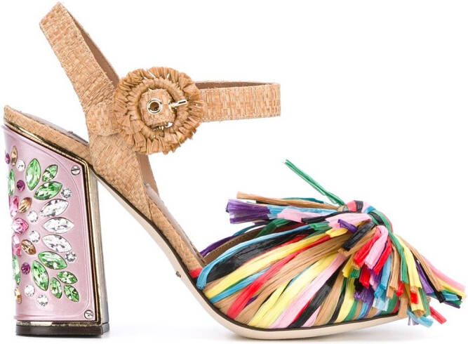 Dolce & Gabbana fringed embellished sandals Pink