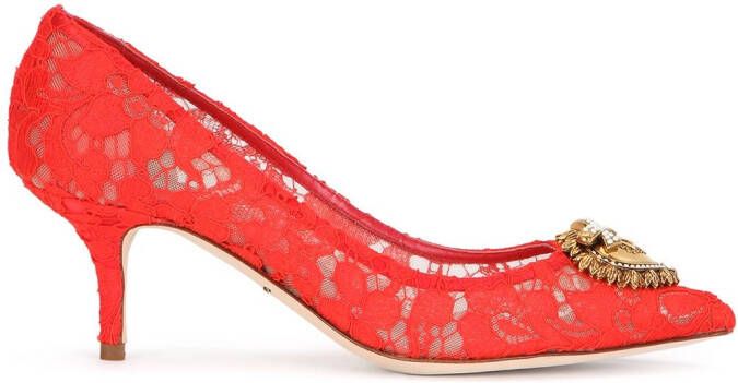 Dolce & Gabbana Heart plaque lace pumps Red