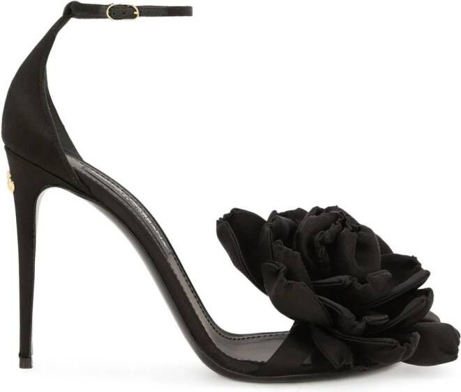 Dolce & Gabbana Keira floral-appliqué satin sandals Black