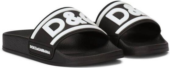 Dolce & Gabbana Kids logo-print pool slides Black