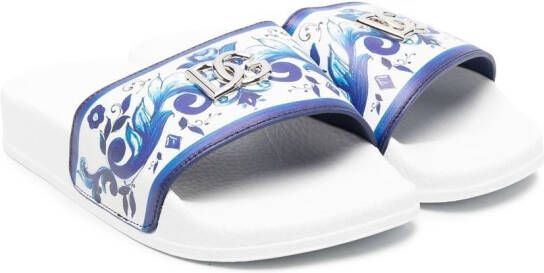 Dolce & Gabbana Kids baroque-print flat slides White