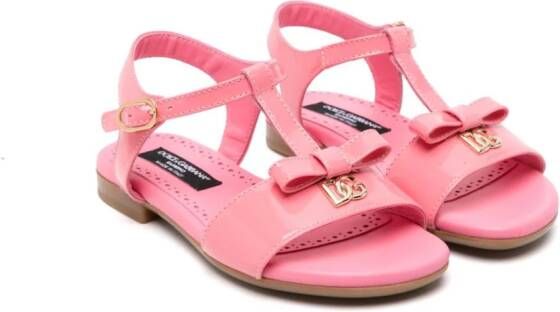 Dolce & Gabbana Kids bow-detailed patent-leather sandals Pink