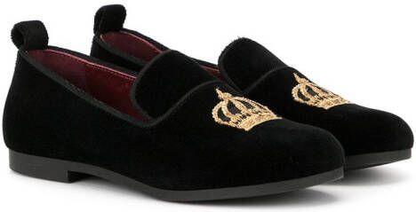 Dolce & Gabbana Kids crown-patch velvet slippers Red