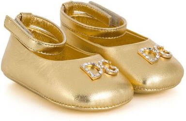 Dolce & Gabbana Kids foiled leather ballerina shoes Gold