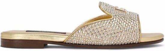 Dolce & Gabbana Kids DG-logo rhinestone-embellished satin sandals Gold