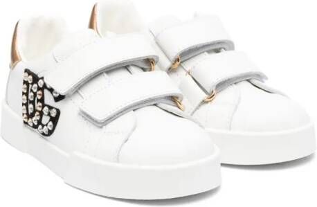Dolce & Gabbana Kids crystal-embellished logo leather sneakers White