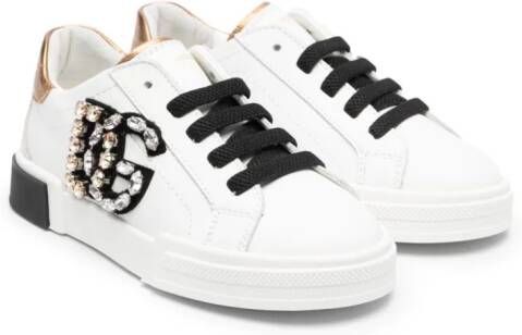 Dolce & Gabbana Kids crystal-embellished logo leather sneakers White