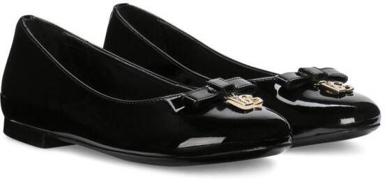 Dolce & Gabbana Kids DG-logo patent leather ballerina shoes Black