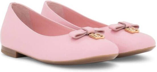 Dolce & Gabbana Kids DG-logo patent leather ballerina shoes Pink