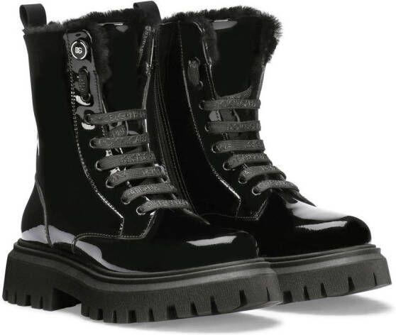 Dolce & Gabbana Kids patent leather combat boots Black