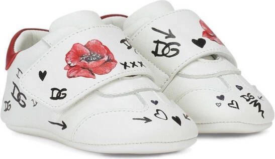 Dolce & Gabbana Kids poppy-print leather sneakers White