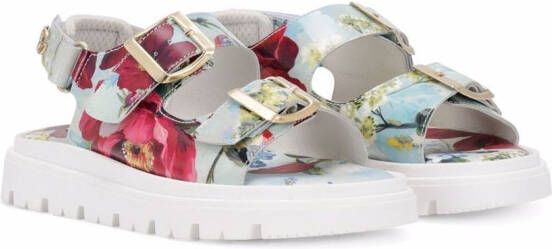 Dolce & Gabbana Kids floral-print double-buckle sandals Blue