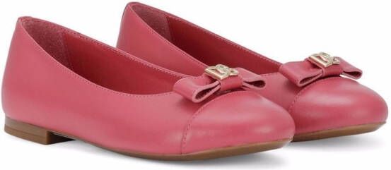 Dolce & Gabbana Kids logo-bow leather ballerina pumps Pink