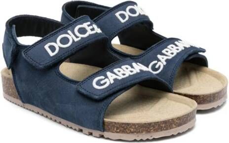 Dolce & Gabbana Kids logo-embroidered touch-strap sandals Blue