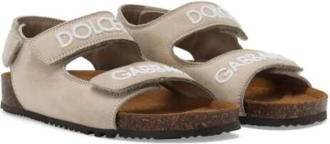 Dolce & Gabbana Kids logo-embroidered touch-strap sandals Neutrals