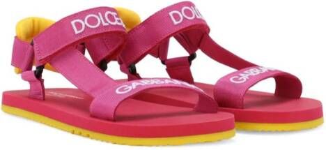 Dolce & Gabbana Kids logo-embroidered touch-strap sandals Pink