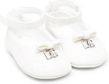 Dolce & Gabbana Kids logo-lettering bow-detailing ballerinas White
