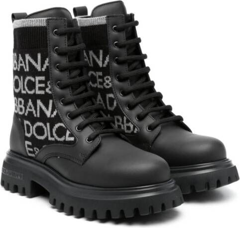 Dolce & Gabbana Kids logo-lettering leather ankle boots Black