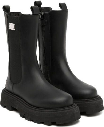 Dolce & Gabbana Kids logo-plaque leather ankle boots Black