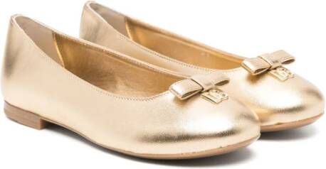 Dolce & Gabbana Kids logo-plaque leather ballerina shoes Gold