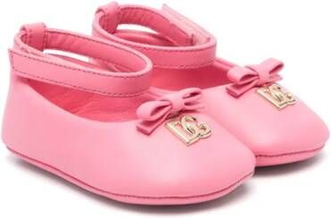 Dolce & Gabbana Kids logo-plaque leather ballerina shoes Pink