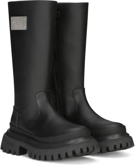 Dolce & Gabbana Kids logo plaque leather boots Black