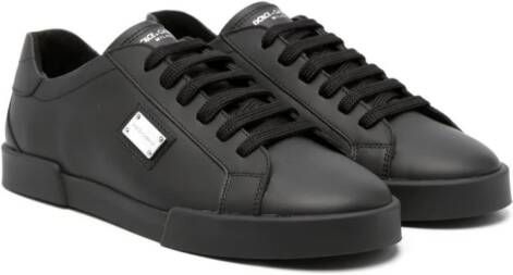 Dolce & Gabbana Kids logo-plaque leather sneakers Black