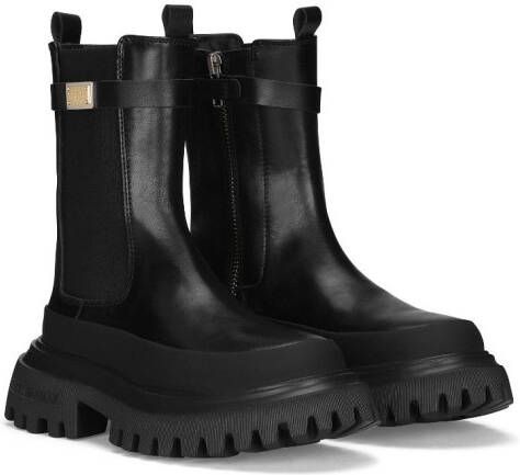 Dolce & Gabbana Kids logo-plaque leather wellies Black