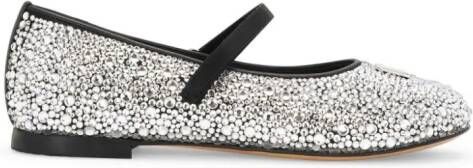 Dolce & Gabbana Kids logo-plaque rhinestone ballerina shoes Silver