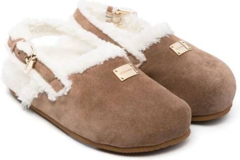 Dolce & Gabbana Kids logo-plaque suede sandals Brown