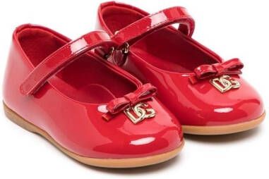 Dolce & Gabbana Kids logo-plaque touch-strap ballerinas Red