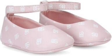 Dolce & Gabbana Kids logo-print leather ballerina shoes Pink