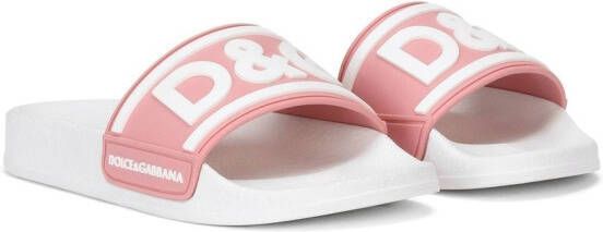 Dolce & Gabbana Kids logo-print pool slides Pink