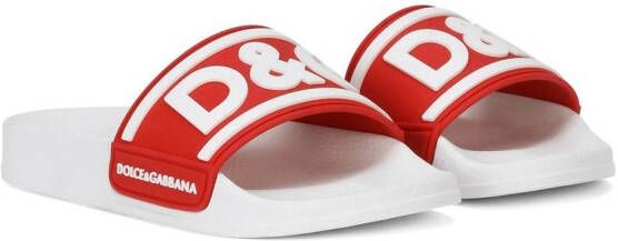 Dolce & Gabbana Kids logo-print pool slides Red