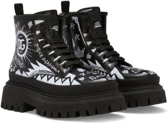 Dolce & Gabbana Kids logo-print lace-up boots Black