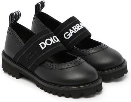 Dolce & Gabbana Kids logo-tape leather Mary Jane shoes Black
