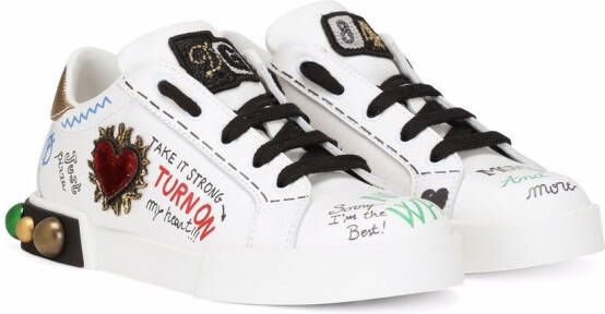 Dolce & Gabbana Kids Portofino DG King leather sneakers White