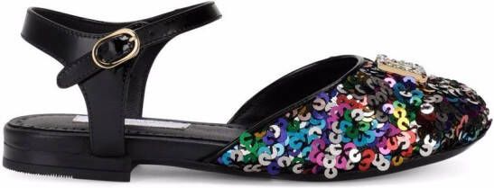 Dolce & Gabbana Kids sequin-embellished logo ballerinas Black