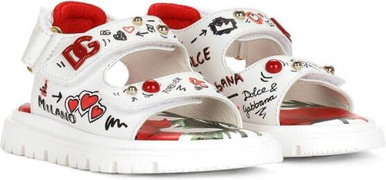 Dolce & Gabbana Kids sketchbook-print touch-strap sandals White
