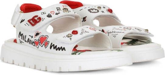 Dolce & Gabbana Kids sketchbook-print touch-strap sandals White