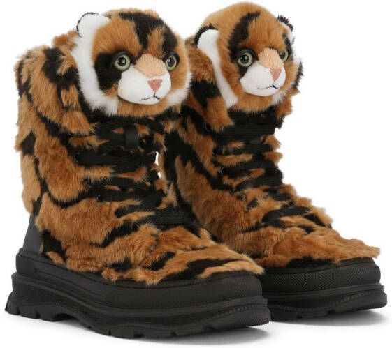 Dolce & Gabbana Kids Tiger-shaped faux-fur boots Black