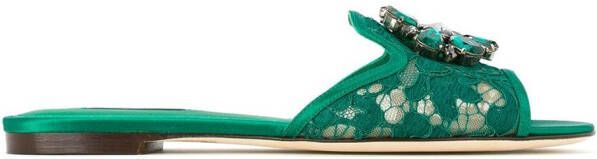 Dolce & Gabbana Rainbow Lace brooch-detail sandals Green