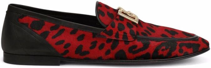 Dolce & Gabbana leopard-print logo-buckle loafers Red