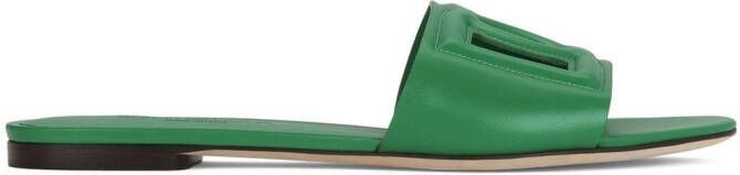 Dolce & Gabbana DG Logo leather slides Green